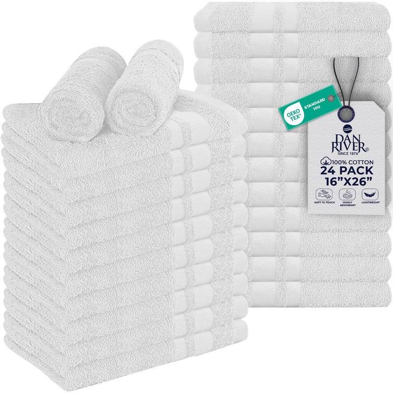 DAN RIVER 100% Cotton Salon Towels Set â€“ 16x26 inches, Pack of 24, Highly Absorbent and Quick-Dry Towels for Hand, Salon, Spa, Beauty, Gyms and Home Hair Care, White - Image 1